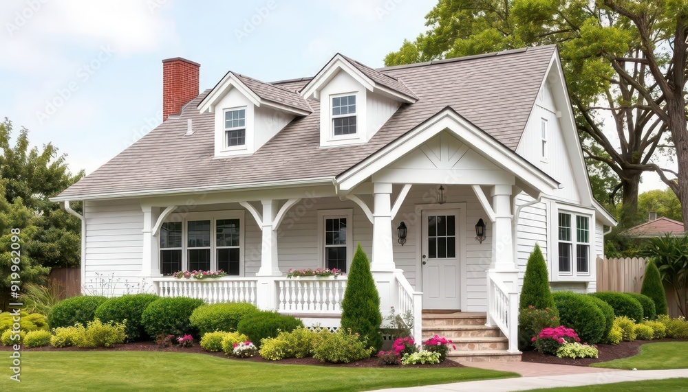 White House with Porch and Landscaping. White House with Porch and Landscaping.