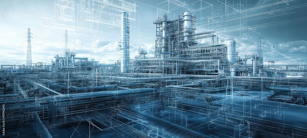Sprawling industrial site with steel infrastructure Sprawling industrial site with steel infrastructure
