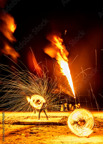 Nighttime Fire Dancing Show,on Cenang Beach,Langkawi Island, Malaysia. photo