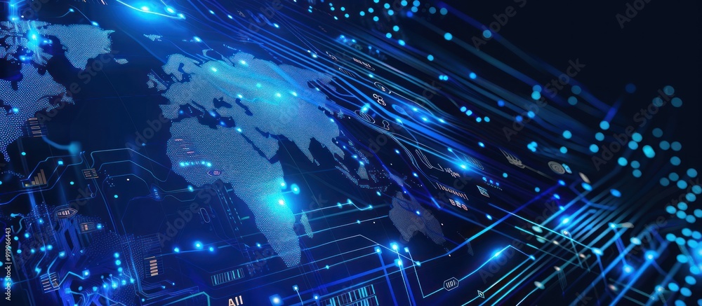 Global Network Connection: Digital Map on a Circuit Board Global Network Connection: Digital Map on a Circuit Board