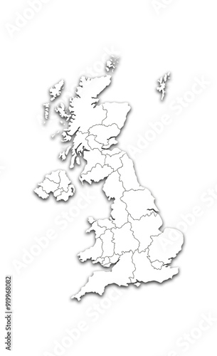 UNITED KINGDOM MAP WITH REGIONS AND ADMINISTRATIVE DIVISIONS