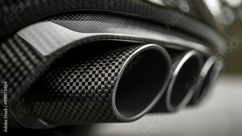 An exhaust pipe made of dark matte black carbon fiber with a smooth and glossy finish.