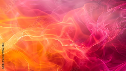 Abstract waves in iridescent light bright autumn shades, orange, yellow, red, pink. Waves of smoke or fabric flying in the wind. Iridescent fabric, holographic texture. Banner background 