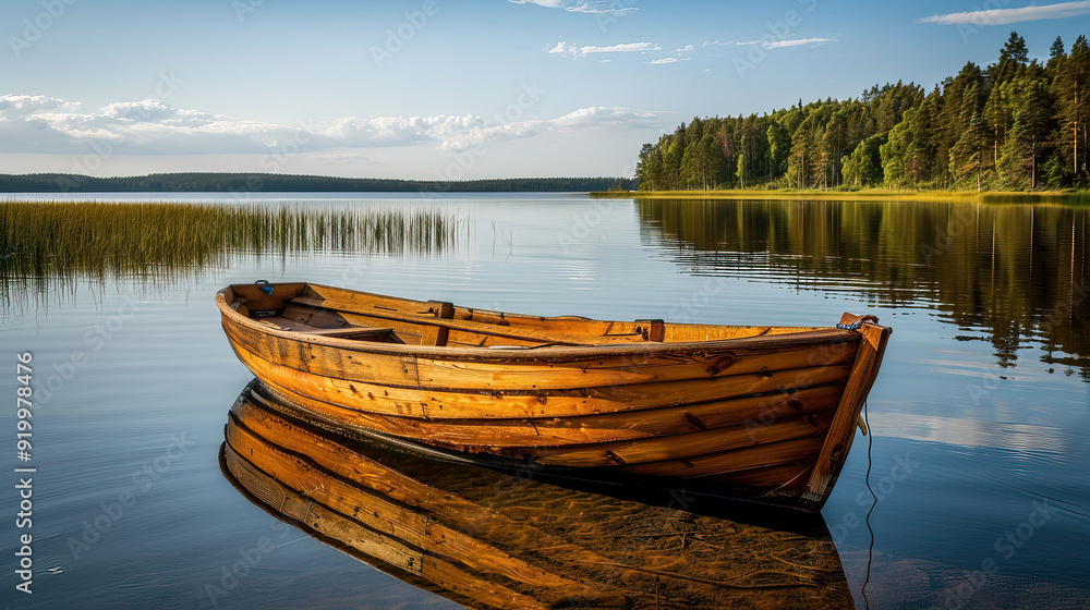 Obraz premium Old Rowboat on Calm Lake