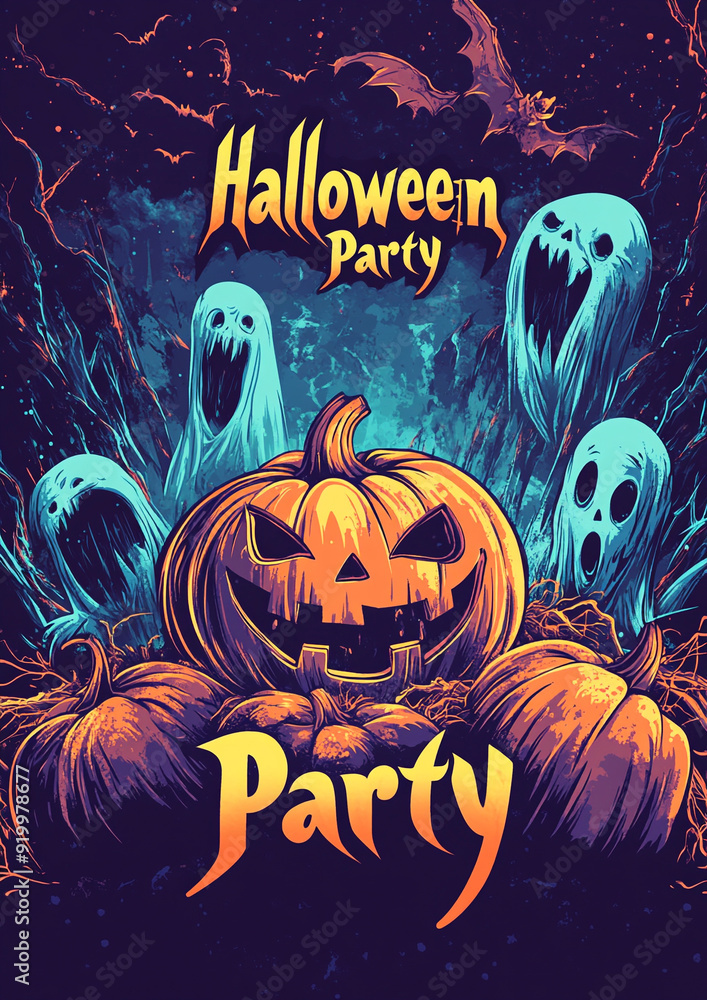 Angry pumpkin and ghosts halloween poster Angry pumpkin and ghosts halloween poster
