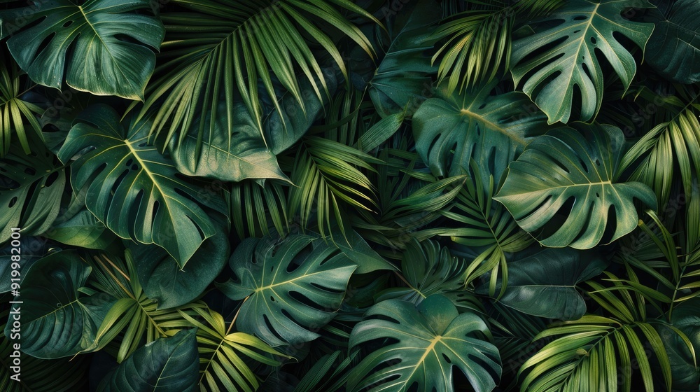 Tropical leaf texture in dark green background Tropical leaf texture in dark green background