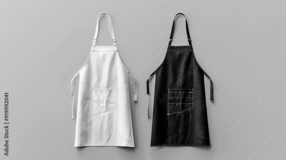 Two black and white apron mockup isolated on white background. Stock ...
