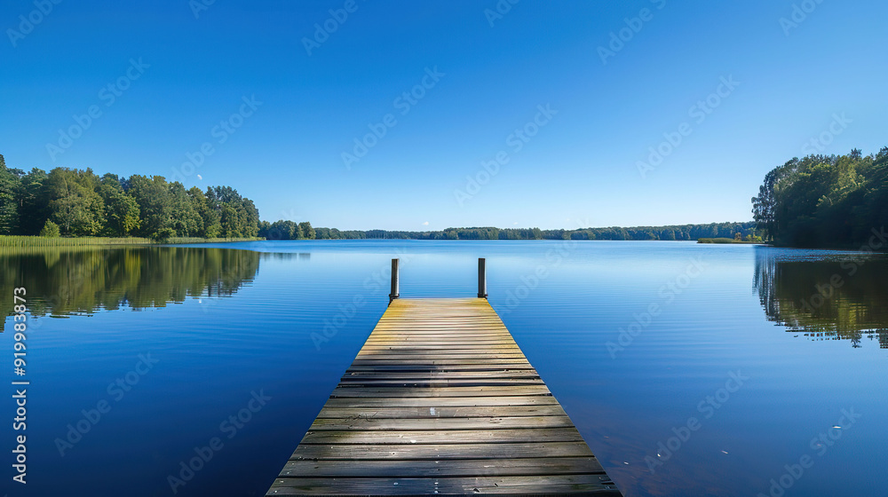 Naklejka premium Wooden Dock on Calm Lake