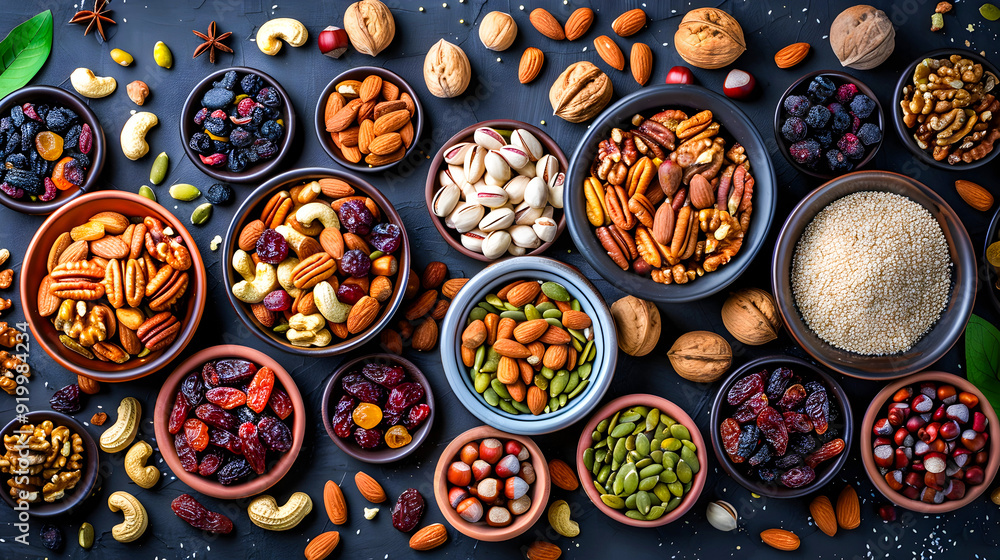 Vibrant Collection of Nuts and Seeds on Table Vibrant Collection of Nuts and Seeds on Table