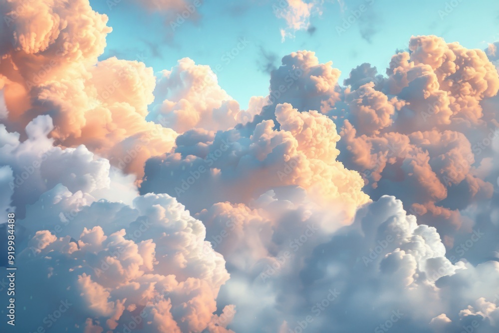 A plane flies through a cloudy blue sky with white clouds A plane flies through a cloudy blue sky with white clouds