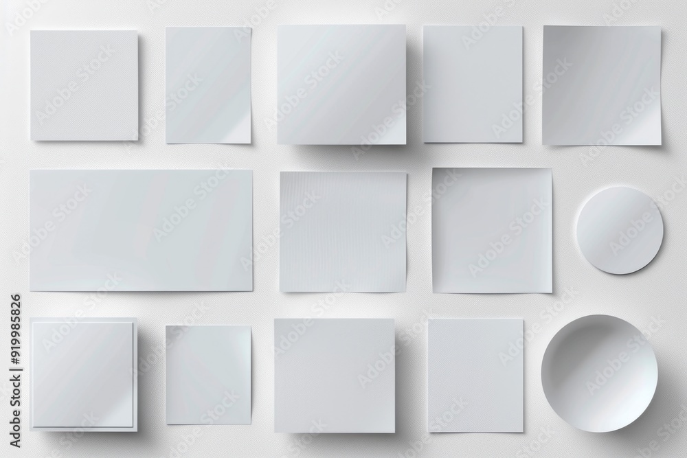 Collection of blank white papers on a flat surface, ideal for illustrations and designs Collection of blank white papers on a flat surface, ideal for illustrations and designs