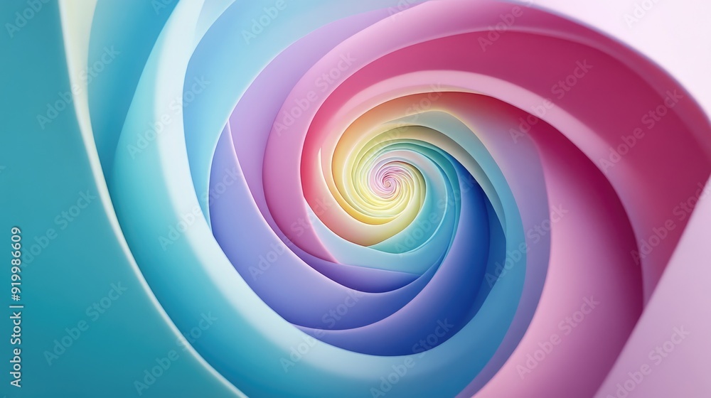 Mesmerizing 3D spiral with vibrant colors, swirling elegantly on a light blue background Mesmerizing 3D spiral with vibrant colors, swirling elegantly on a light blue background