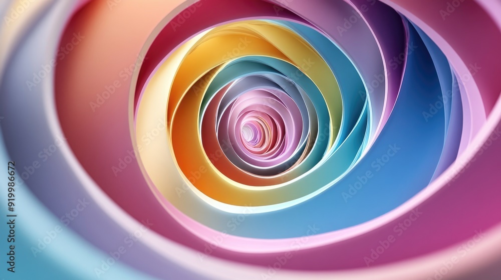 Stunning 3D abstract spiral with vivid colors, creating a vibrant pattern on a soft light blue backdrop Stunning 3D abstract spiral with vivid colors, creating a vibrant pattern on a soft light blue backdrop
