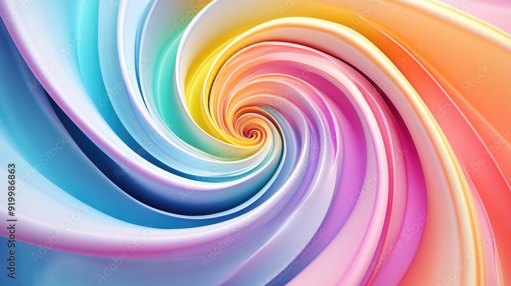 Stunning 3D spiral pattern with vibrant colors, swirling elegantly on a light blue backdrop Stunning 3D spiral pattern with vibrant colors, swirling elegantly on a light blue backdrop