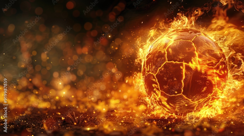 A burning soccer ball on an open grassy field A burning soccer ball on an open grassy field