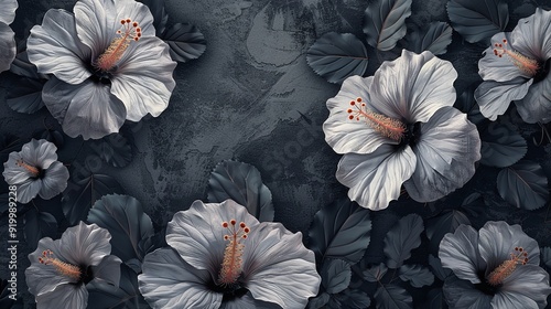 Wallpaper Mural Tropical Forest, Detailed image of tropical flowers with insects pollinating the petals, capturing the dynamic life of the forest. Realistic Photo, Torontodigital.ca