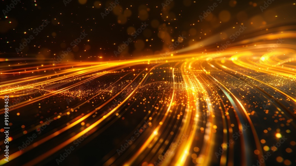 Bright golden light trails create a dynamic abstract pattern on a dark background Bright golden light trails create a dynamic abstract pattern on a dark background
