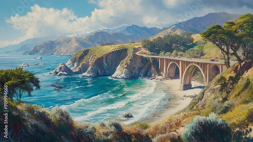 A view of California's Central Coast's Big Creek Bridge, one of the Big Sur Arches photo