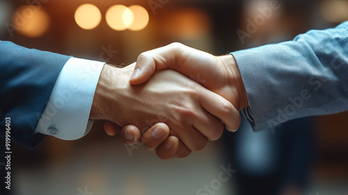 Business Handshake Between Two Professionals in a Modern Office photo