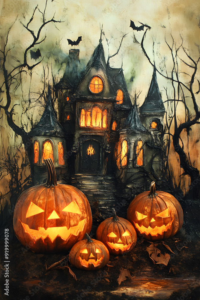 Haunted House on a Moonlit Halloween Night Haunted House on a Moonlit Halloween Night