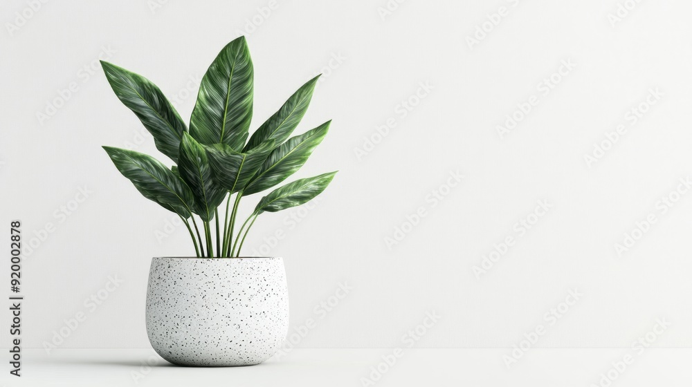 Obraz premium 3d illustration of houseplant in terrazzo potted on white background stock photo