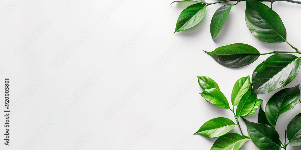 Fototapeta premium A white background with green leaves on it