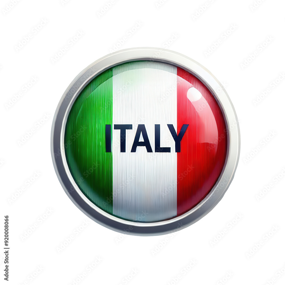 Round button featuring Italy's flag with metallic rim
