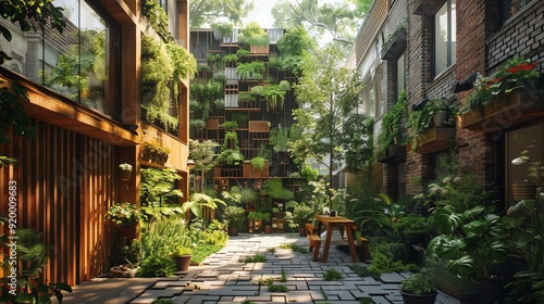 Green alleys in dense urban areas, transforming underutilized spaces into community assets, flora living environment communities, green alleyways photo