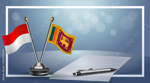 Indonesia and Sri Lanka Small national flag on bokeh background, cooperative relationship