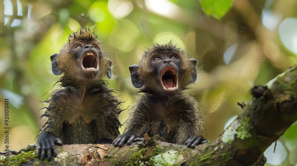 Obraz premium Primates using vocalizations to protect territory, a natural process of communication and defense, fauna territory natural processes, primate calls
