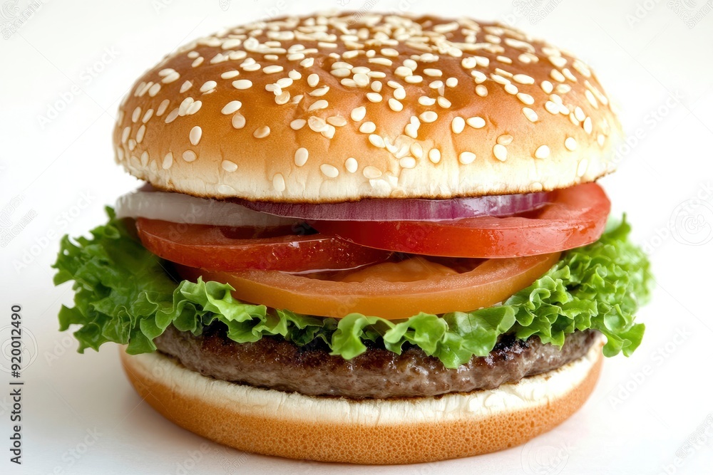 Classic hamburger stock photo, isolated in white - generative ai Classic hamburger stock photo, isolated in white - generative ai