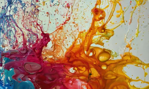 Extreme Close-up of Colorful Paint Dots Splattering on Canvas