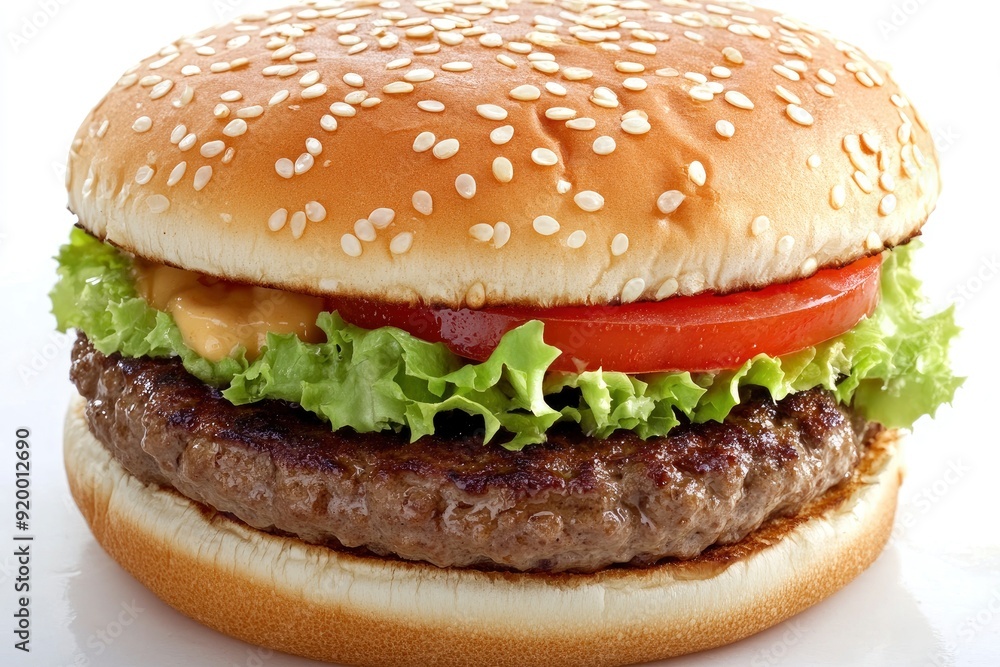 Classic hamburger stock photo, isolated in white - generative ai Classic hamburger stock photo, isolated in white - generative ai