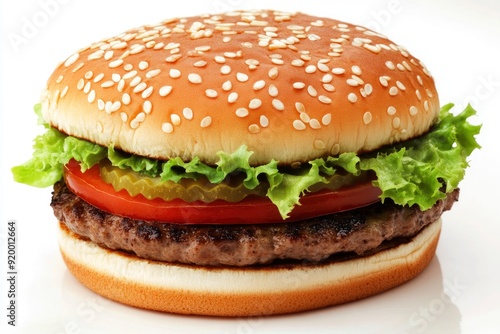 Classic hamburger stock photo, isolated in white - generative ai