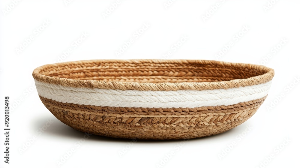 Natural fiber basket with luxurious silk inlays, isolated on a crisp white background Natural fiber basket with luxurious silk inlays, isolated on a crisp white background