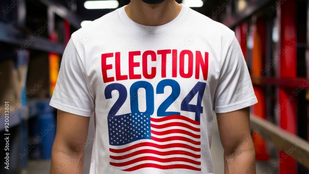 Fototapeta premium USA citizen in a white tee featuring 