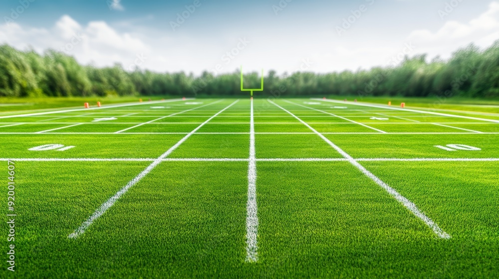 Obraz premium Empty football field on a sunny day, ready for the game.