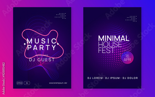 Edm Magazine. Festival Cover. Blue Music Set. Soundwave Audio Illustration. Green Dj Design. Night Club Banner. Party Concert Element. Pink Edm Magazine