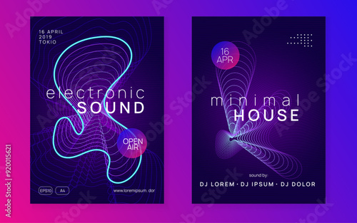 Fest Design. Blue Music Magazine. Edm Background. Electronic Disco Illustration. Concert Vector. Party Trance Element. Violet Dj Event. Pink Fest Design