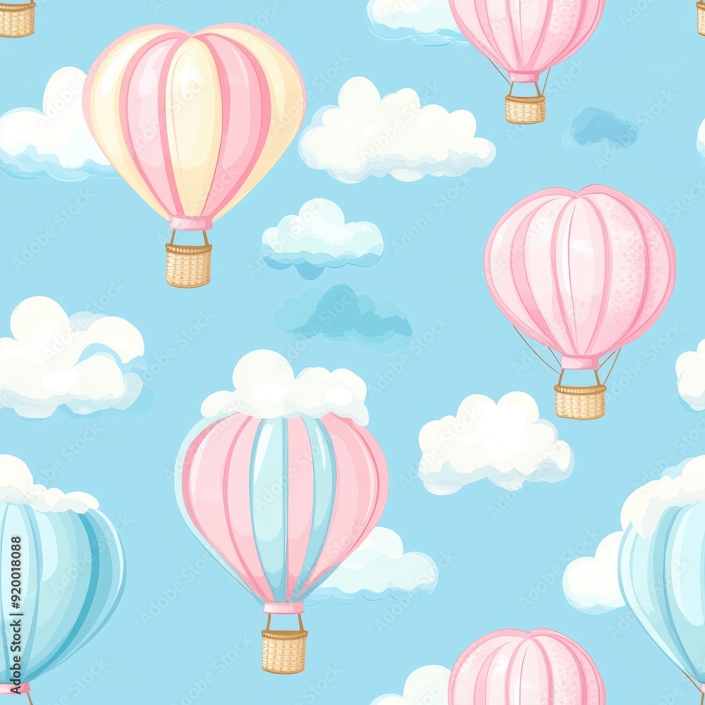 Fototapeta premium Colorful Hot Air Balloons Seamless Pattern