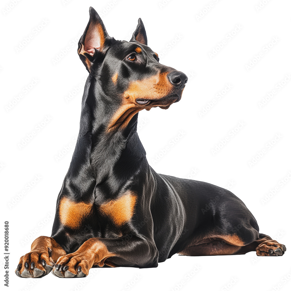 PNG Doberman lounging indoors in natural light PNG Doberman lounging indoors in natural light