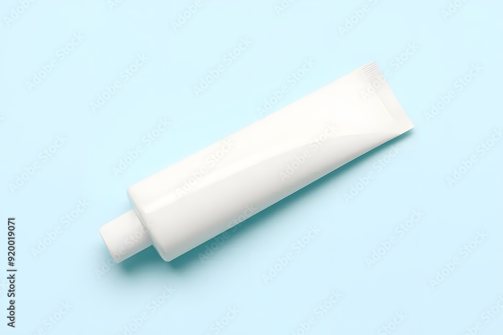 White cosmetic tube pack, isolated on pastel blue background. White cosmetic tube pack, isolated on pastel blue background.