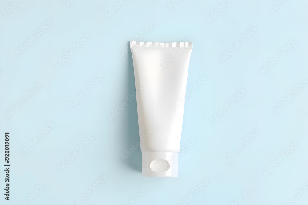 White cosmetic tube pack, isolated on pastel blue background. White cosmetic tube pack, isolated on pastel blue background.