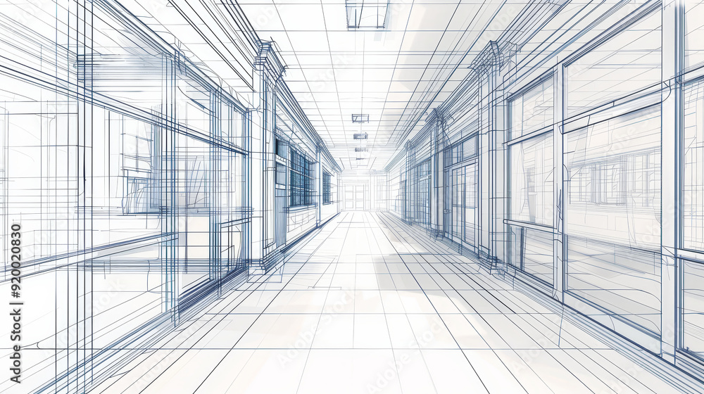 Interior sketch in a wire-frame style, showcasing the structural outlines of furniture and architectural elements. The minimalist, transparent lines offer a conceptual view of the space's design. Interior sketch in a wire-frame style, showcasing the structural outlines of furniture and architectural elements. The minimalist, transparent lines offer a conceptual view of the space's design.