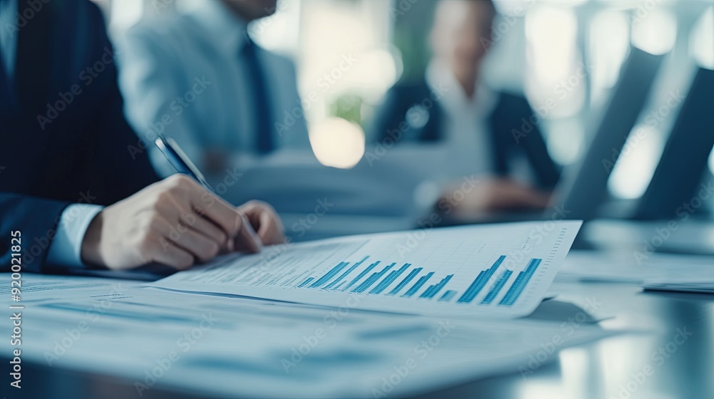 Executive team reviewing financial reports Executive team reviewing financial reports
