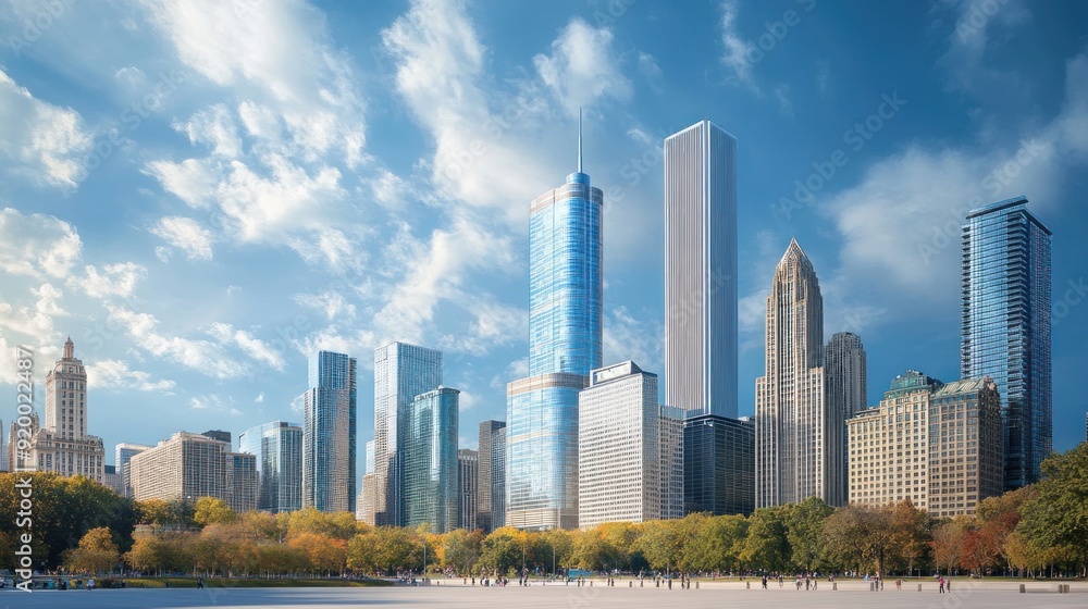 City Skyline with Tall Buildings and Fall Foliage City Skyline with Tall Buildings and Fall Foliage