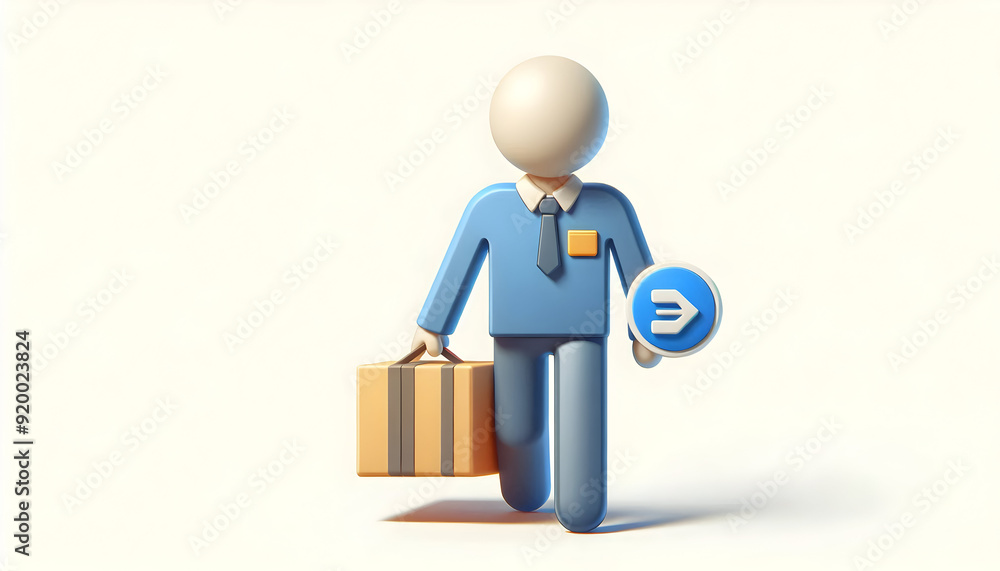 3D flat icon of person with delivery bag represents timely courier service on clean white background for reliability and commitment. 3D flat icon of person with delivery bag represents timely courier service on clean white background for reliability and commitment.