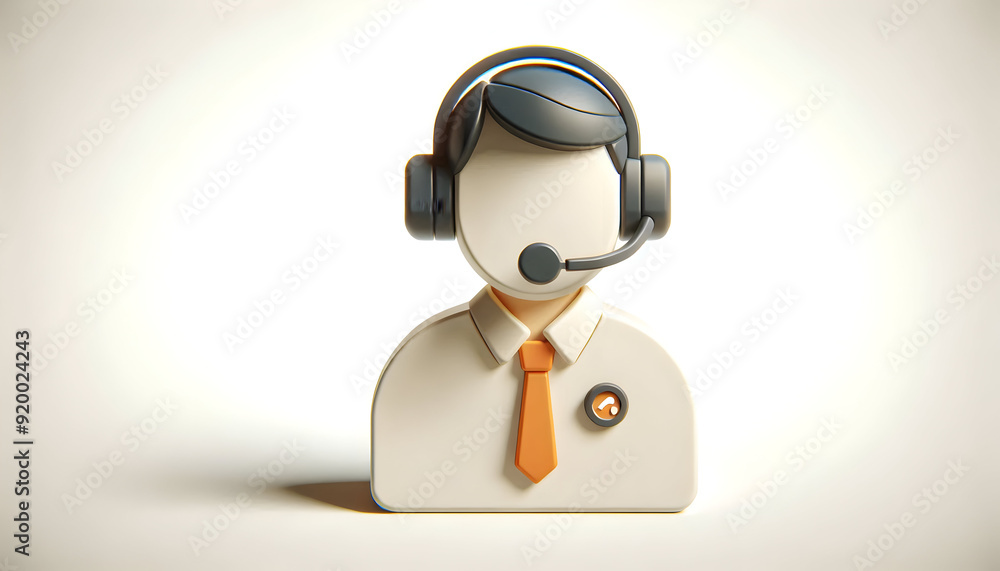 3D flat icon of person with headset symbolizing efficient service delivery. Isolated on white background for communication and support. Blank space for text or graphics. 3D flat icon of person with headset symbolizing efficient service delivery. Isolated on white background for communication and support. Blank space for text or graphics.
