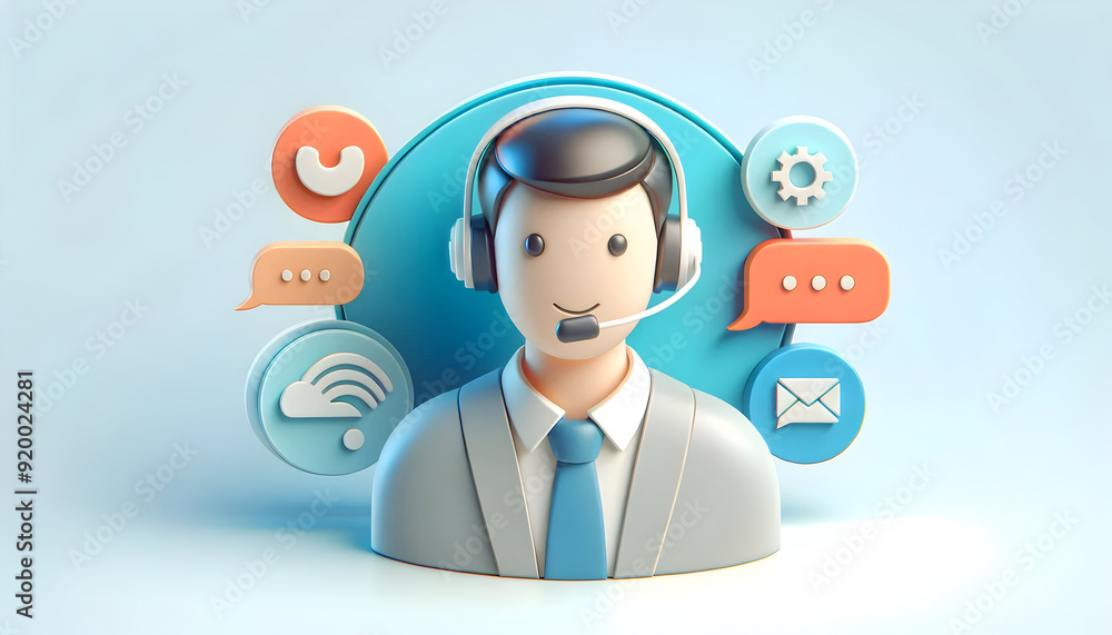 3D flat icon of person with headset for customer communication. Ideal for customer service and support. 3D flat icon of person with headset for customer communication. Ideal for customer service and support.