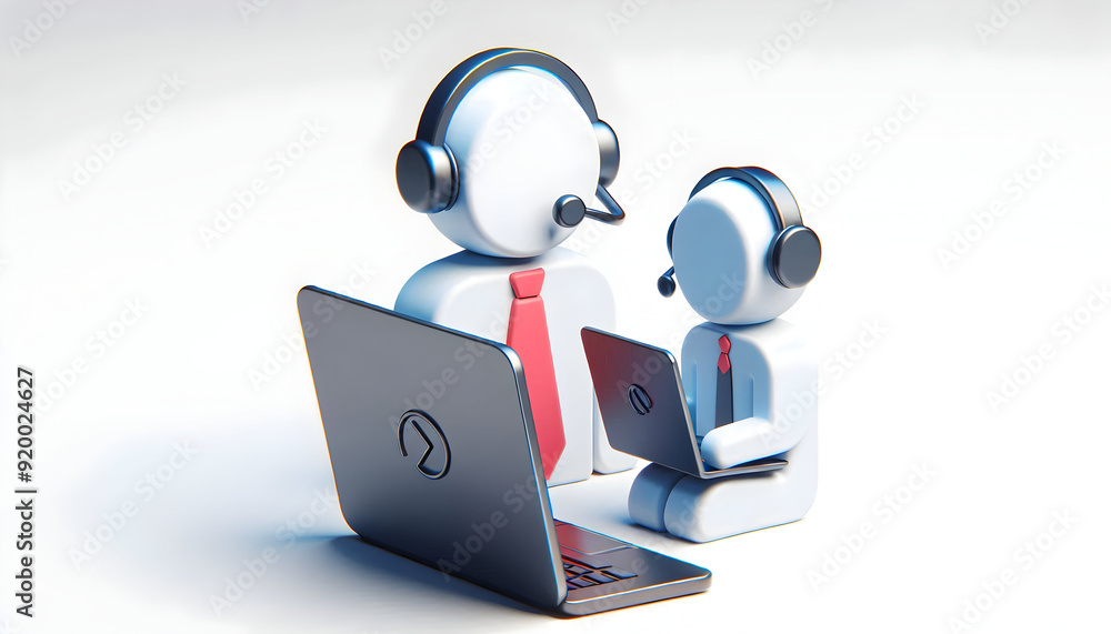 3D flat icon of person with laptops and tech support concept against blank background for dedicated assistance. Isolated on white. 3D flat icon of person with laptops and tech support concept against blank background for dedicated assistance. Isolated on white.
